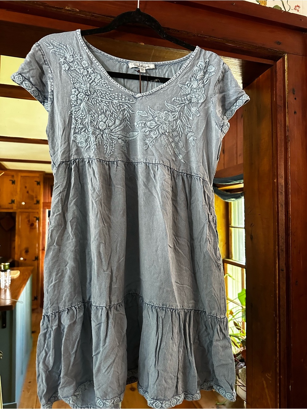 Solitaire Light Blue Embroidered Tunic Top